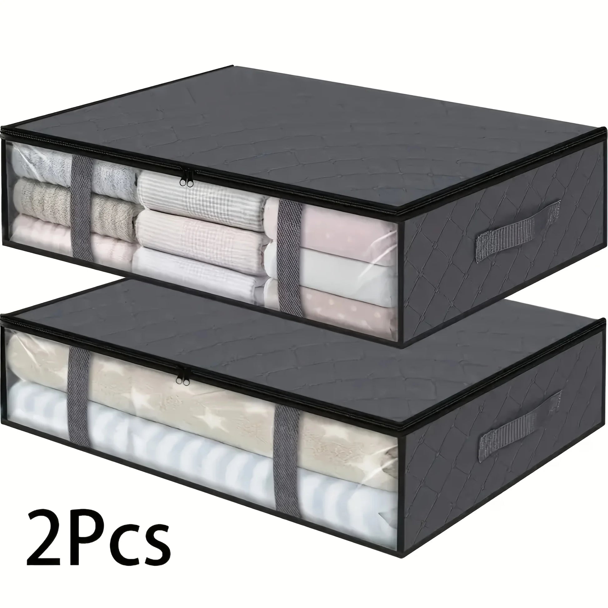 2Pcs Large under Bed Storage Bags Non-Woven Clothes Organizer Clear Window Reinforced Handles for Comforters Blankets Bedding