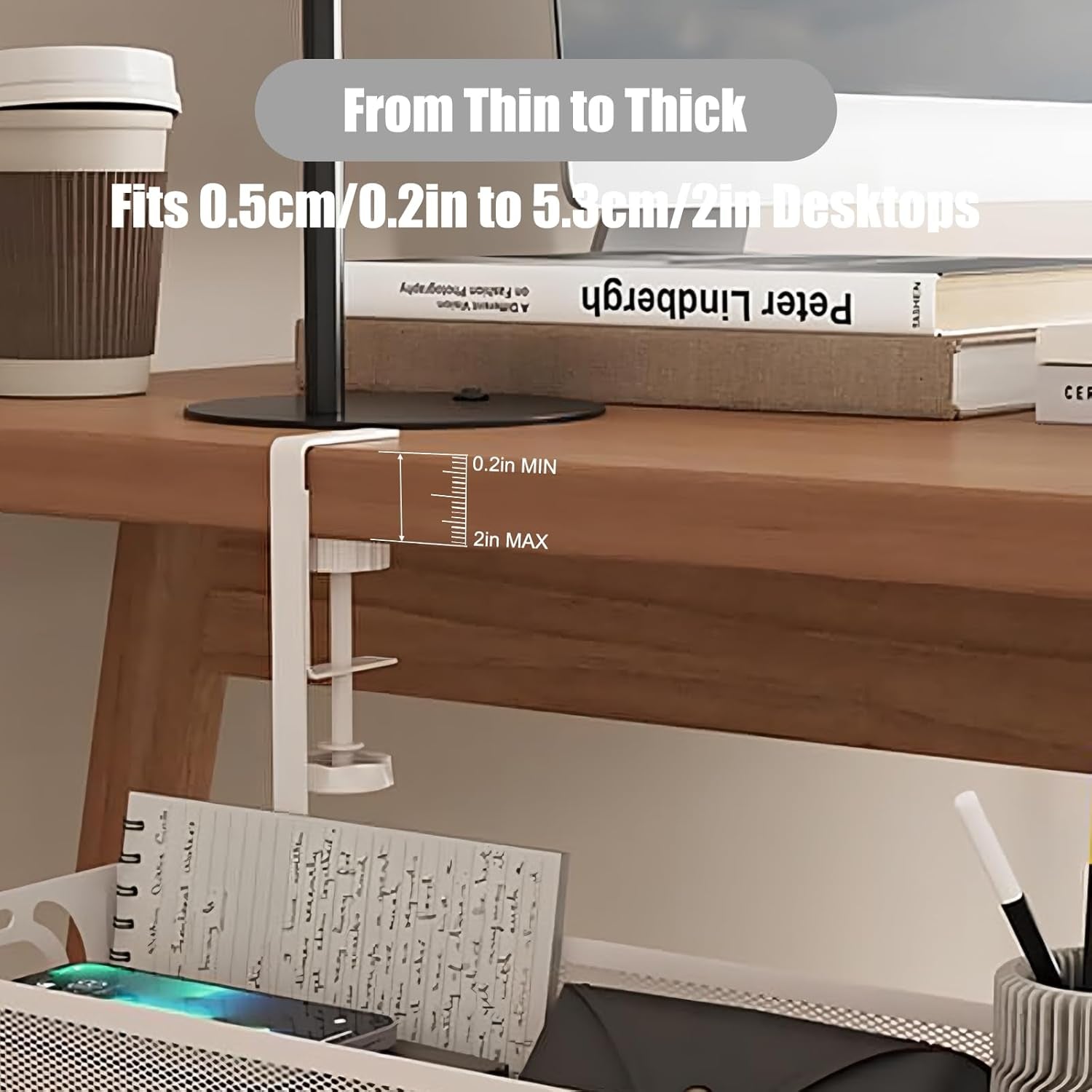 Under Desk Cable Management Tray, No Drill, Metal Mesh Wire Management Tray, Cable Management under Desk with Clamp Mount, Cord Organizer for Office, Home(White 1,40 * 13 * 7Cm)