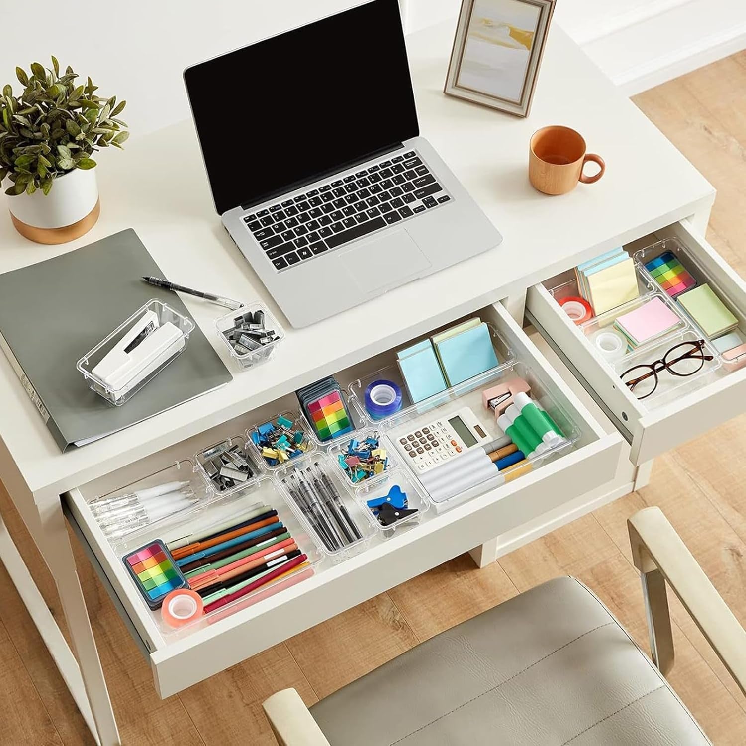 8 Pcs Clear Plastic Drawer Organiser Trays Desk Versatile Kitchen Drawer Organiser Bins Tray for Makeup Bedroom Office