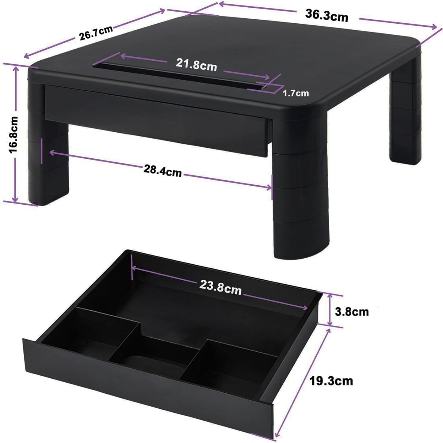 Monitor Stand with Drawer - Laptop Stand for Desk, 4 Height Adjustable Monitor Riser and Cellphone Holder, Computer Stand for Printer, Notebook, Home, Office