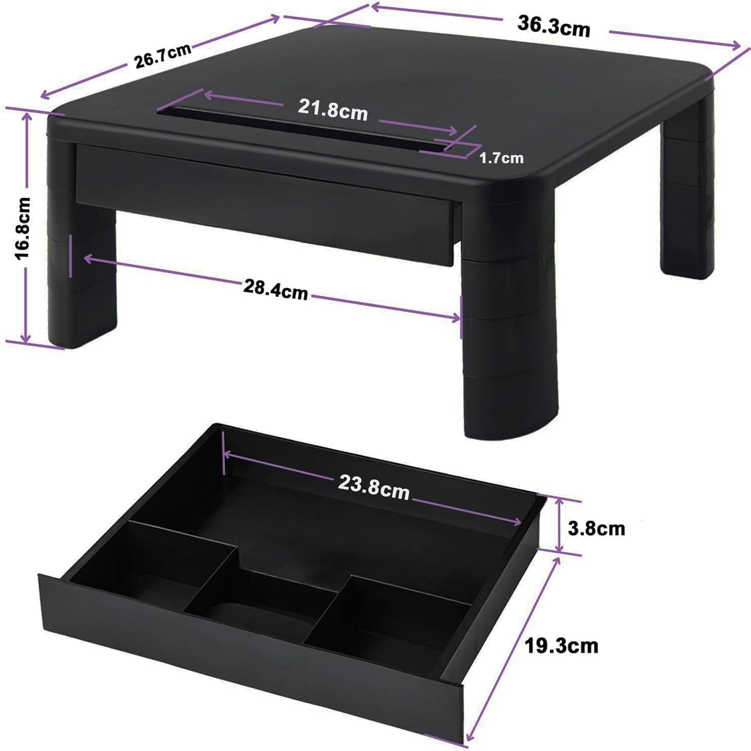 Monitor Stand with Drawer - Laptop Stand for Desk, 4 Height Adjustable Monitor Riser and Cellphone Holder, Computer Stand for Printer, Notebook, Home, Office