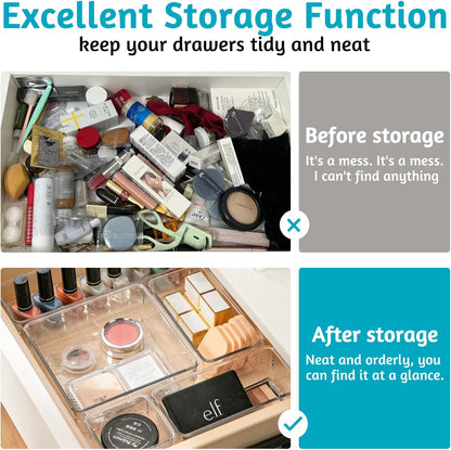8 Pcs Clear Plastic Drawer Organiser Trays Desk Versatile Kitchen Drawer Organiser Bins Tray for Makeup Bedroom Office