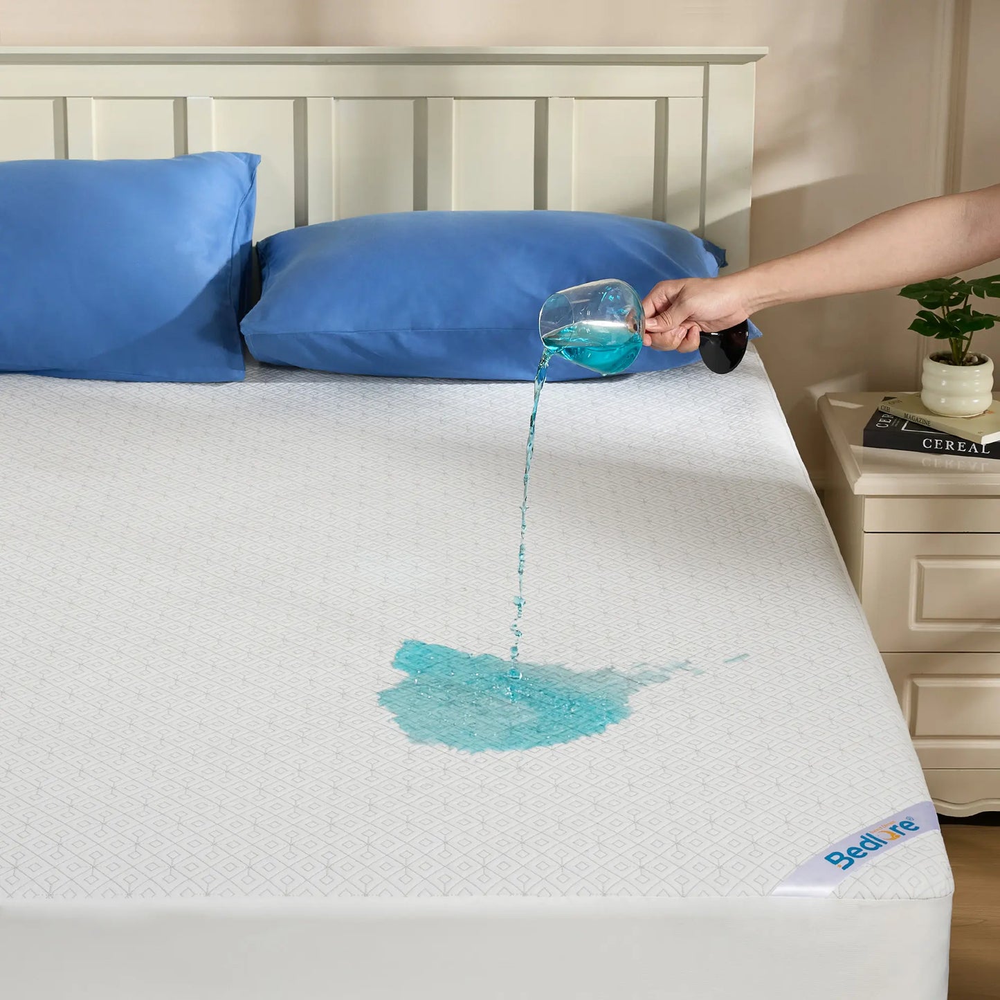 【Summerwins】Bedlore Waterproof Fitted Sheet - Soft & Breathable Mattress Protector,4-Grid Pattern,Stretch Pockets Fit 6-18" Mattresses,Waterproof Sheet, Protective Sheets, Spillproof Fitted Sheets