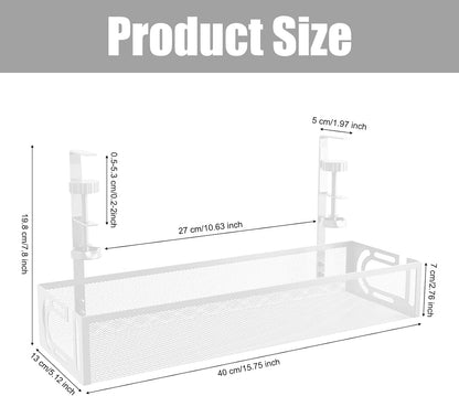 Under Desk Cable Management Tray, No Drill, Metal Mesh Wire Management Tray, Cable Management under Desk with Clamp Mount, Cord Organizer for Office, Home(White 1,40 * 13 * 7Cm)