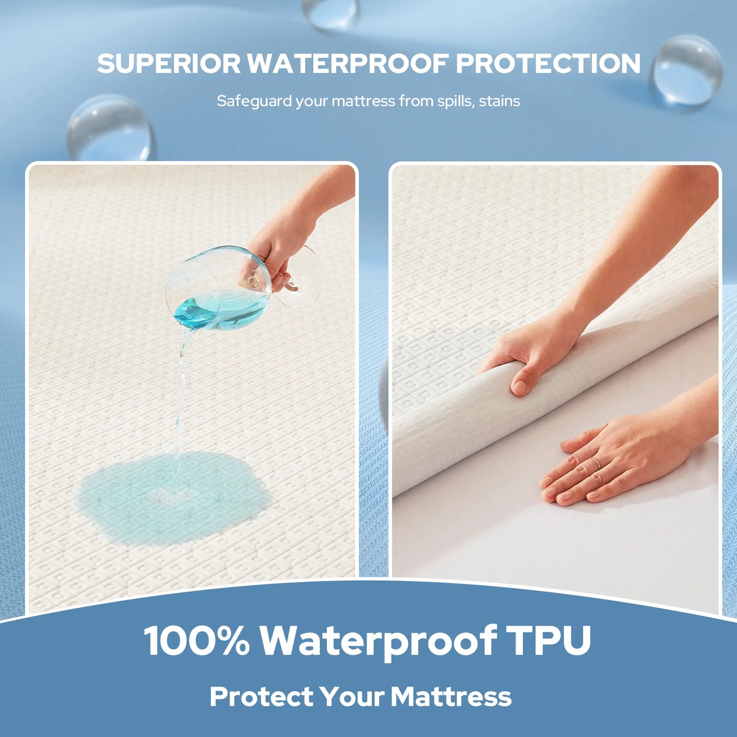 【Summerwins】Bedlore Waterproof Fitted Sheet - Soft & Breathable Mattress Protector,4-Grid Pattern,Stretch Pockets Fit 6-18" Mattresses,Waterproof Sheet, Protective Sheets, Spillproof Fitted Sheets