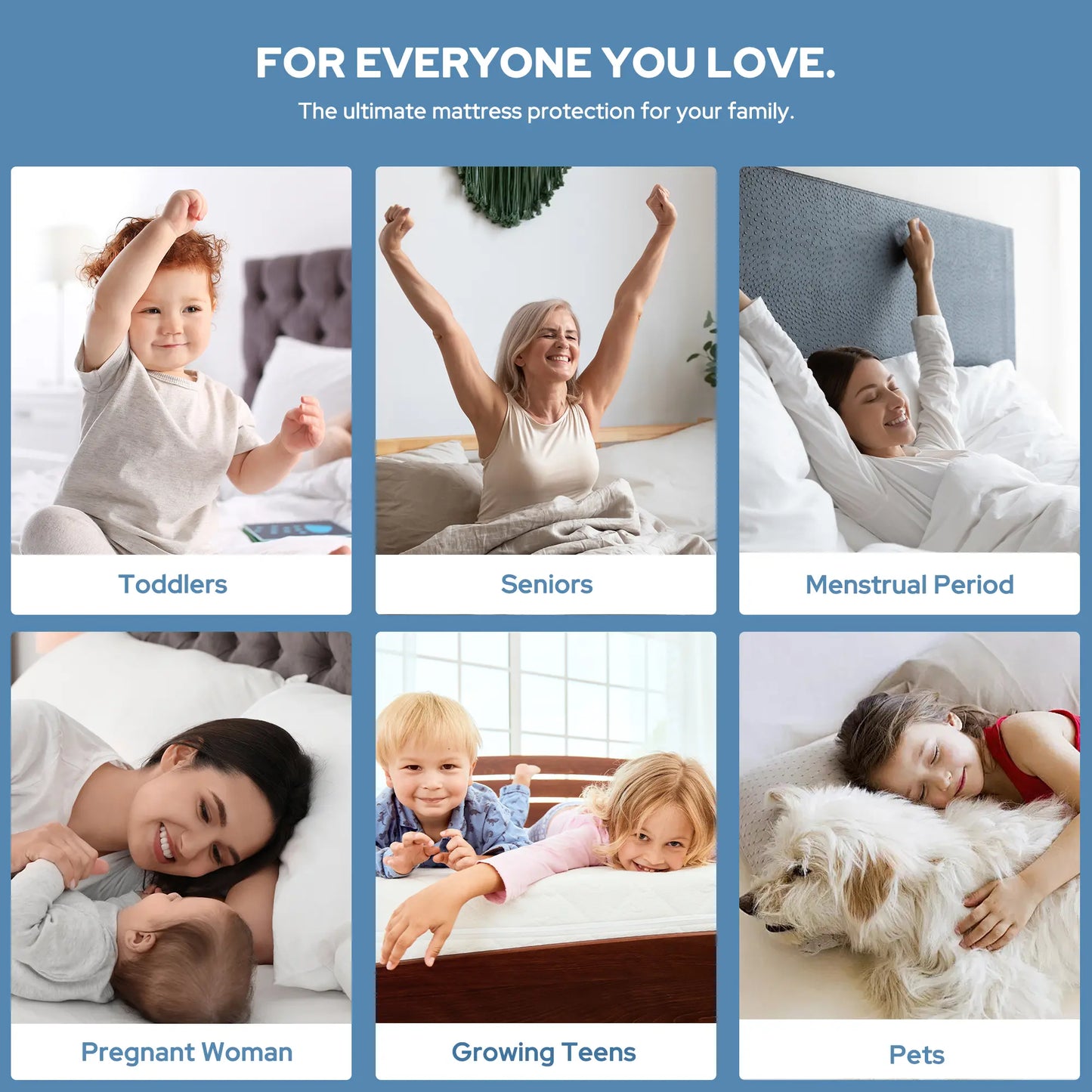【Summerwins】Bedlore Waterproof Fitted Sheet - Soft & Breathable Mattress Protector,4-Grid Pattern,Stretch Pockets Fit 6-18" Mattresses,Waterproof Sheet, Protective Sheets, Spillproof Fitted Sheets
