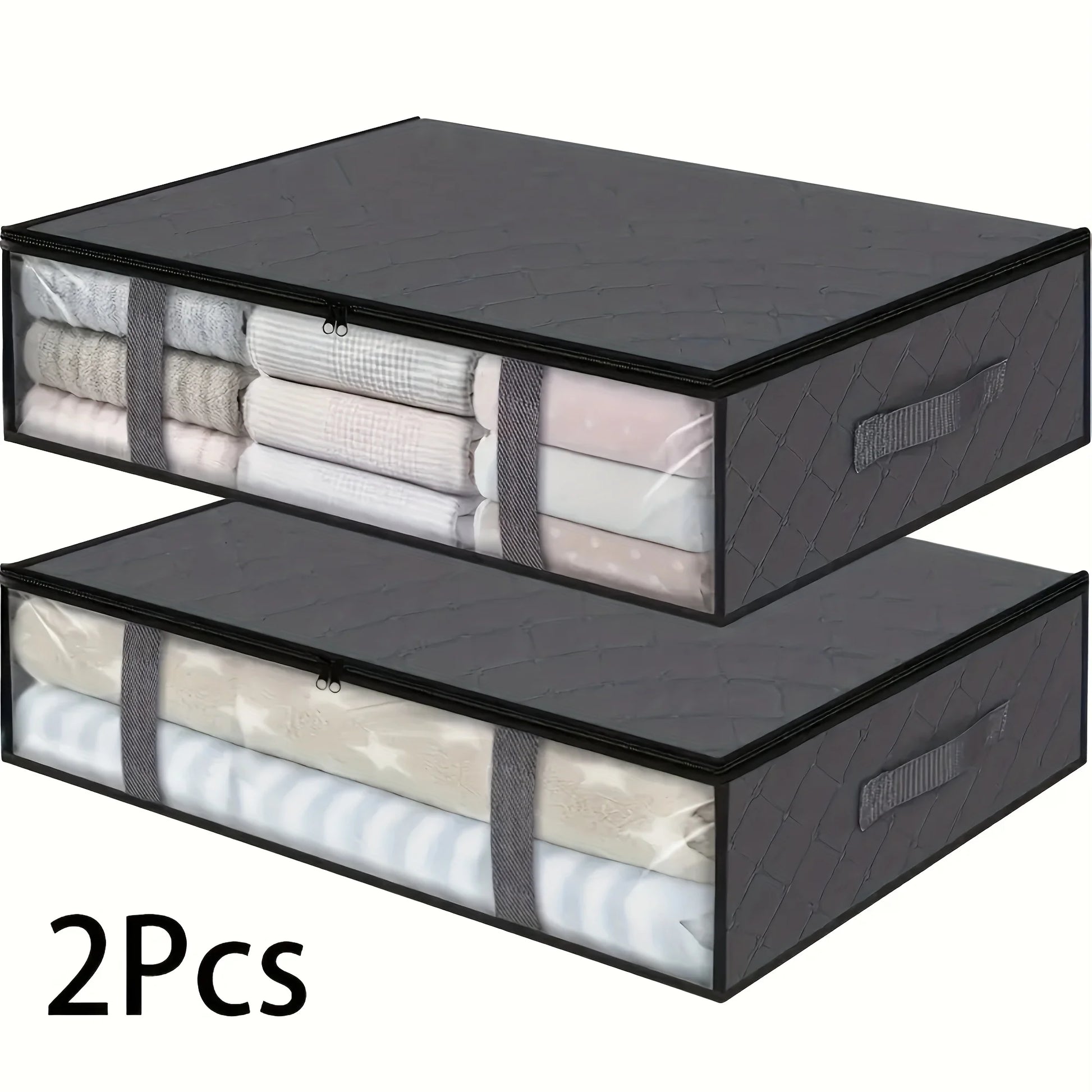 2Pcs Large under Bed Storage Bags Non-Woven Clothes Organizer Clear Window Reinforced Handles for Comforters Blankets Bedding