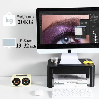 Monitor Stand with Drawer - Laptop Stand for Desk, 4 Height Adjustable Monitor Riser and Cellphone Holder, Computer Stand for Printer, Notebook, Home, Office