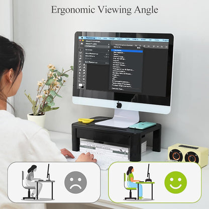 Monitor Stand with Drawer - Laptop Stand for Desk, 4 Height Adjustable Monitor Riser and Cellphone Holder, Computer Stand for Printer, Notebook, Home, Office