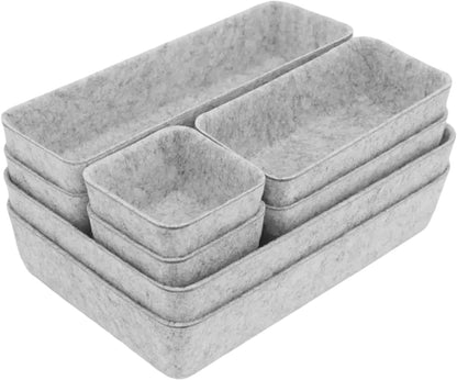 Felt Drawer Organiser Set of 8 Pcs, 4 Sizes Desk Drawer Organiser Trays for Makeup, Stationery & Accessories, Soft Anti-Slip Drawer Organizer for Home Office Bedroom - Grey