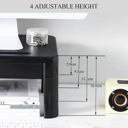 Monitor Stand with Drawer - Laptop Stand for Desk, 4 Height Adjustable Monitor Riser and Cellphone Holder, Computer Stand for Printer, Notebook, Home, Office