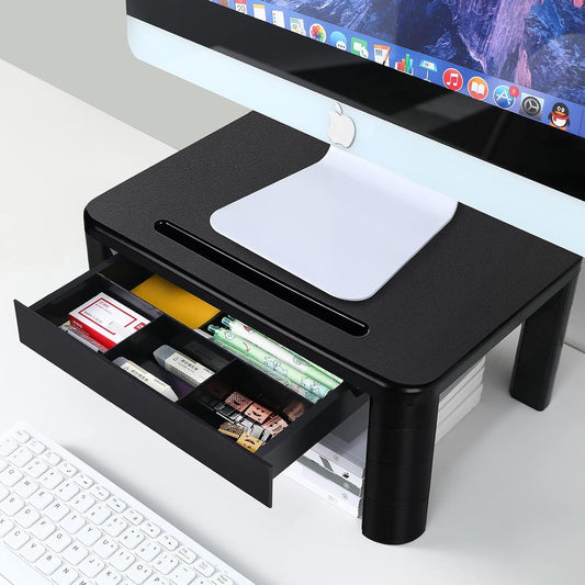 Monitor Stand with Drawer - Laptop Stand for Desk, 4 Height Adjustable Monitor Riser and Cellphone Holder, Computer Stand for Printer, Notebook, Home, Office