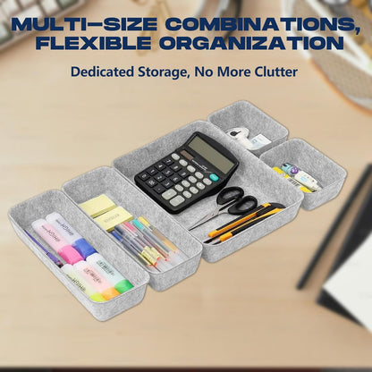 Felt Drawer Organiser Set of 8 Pcs, 4 Sizes Desk Drawer Organiser Trays for Makeup, Stationery & Accessories, Soft Anti-Slip Drawer Organizer for Home Office Bedroom - Grey