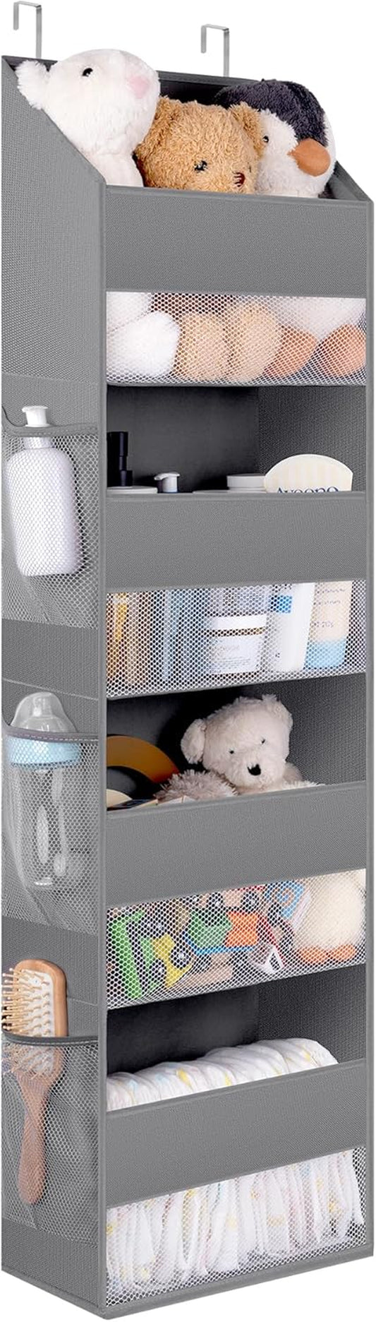 4-Shelf over Door Storage Organiser, Pack of 1 Back of Door Hanging Organiser Grey, Clear Window Hanging Storage Shelf for Bedroom Wardrobe Organising Accessories Clothes Toys Nappy