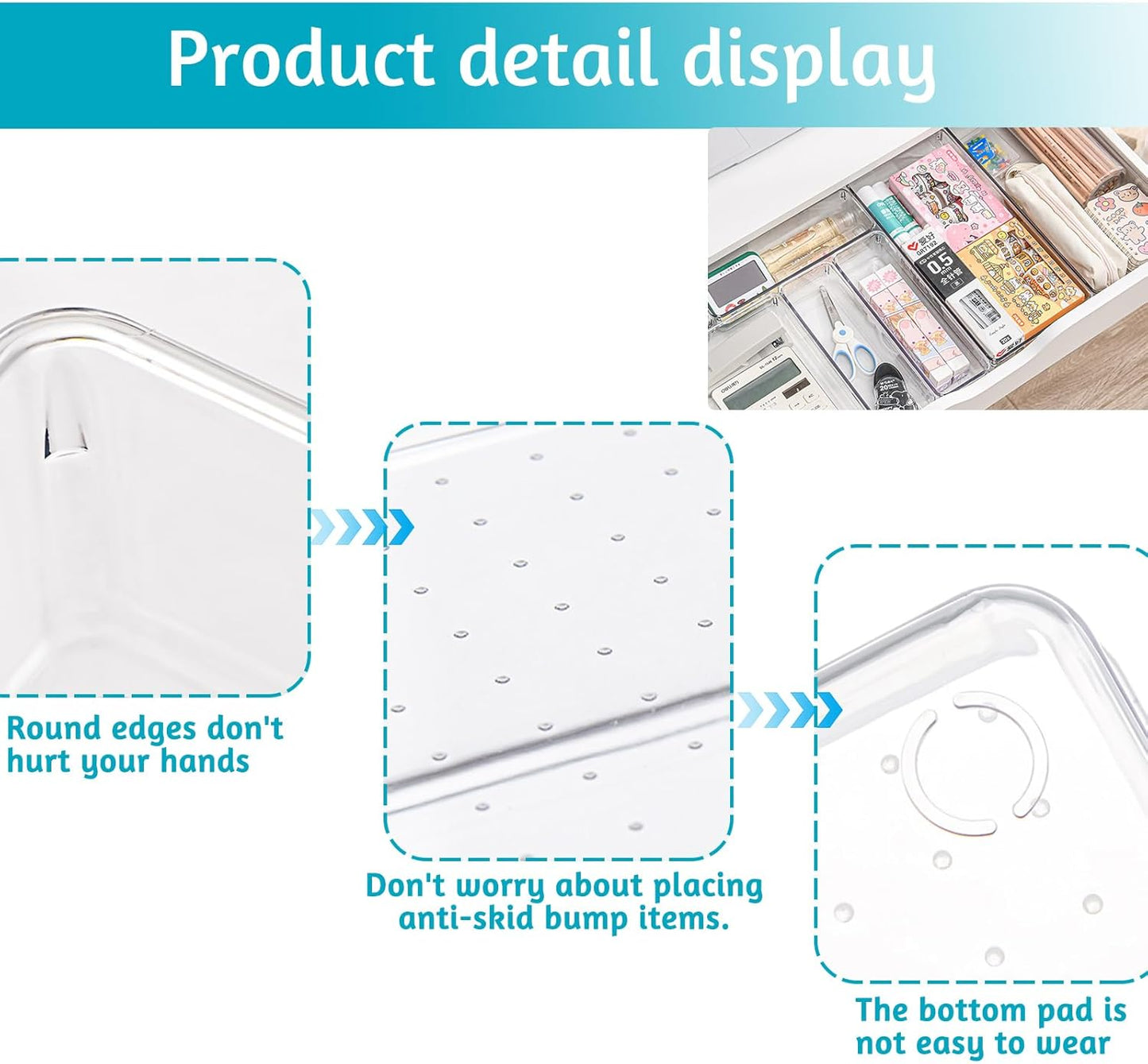 8 Pcs Clear Plastic Drawer Organiser Trays Desk Versatile Kitchen Drawer Organiser Bins Tray for Makeup Bedroom Office