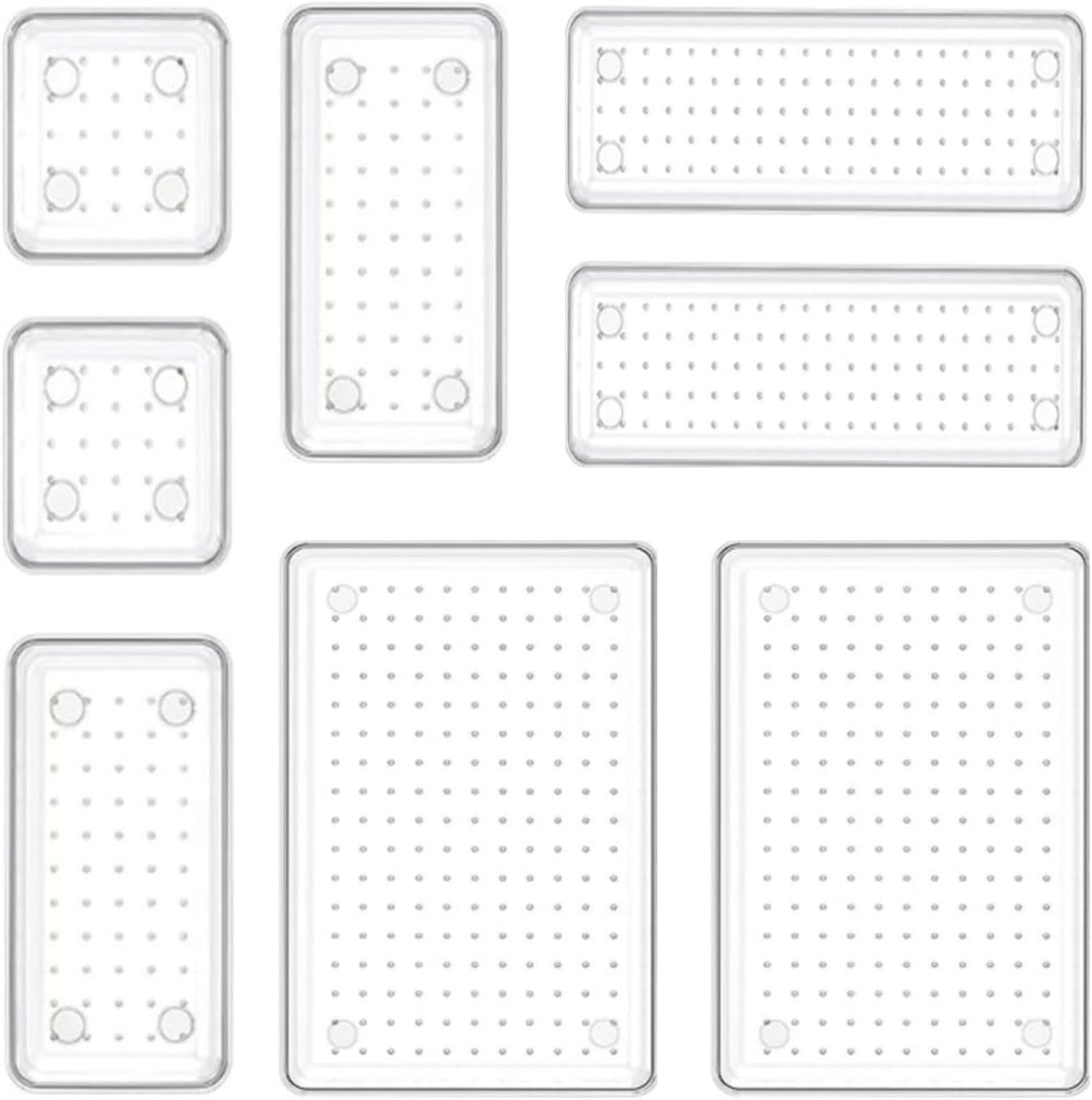 8 Pcs Clear Plastic Drawer Organiser Trays Desk Versatile Kitchen Drawer Organiser Bins Tray for Makeup Bedroom Office