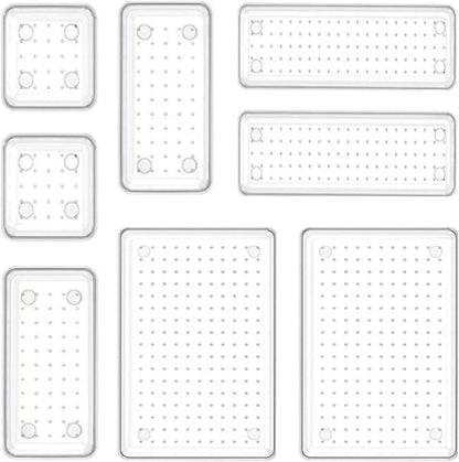 8 Pcs Clear Plastic Drawer Organiser Trays Desk Versatile Kitchen Drawer Organiser Bins Tray for Makeup Bedroom Office