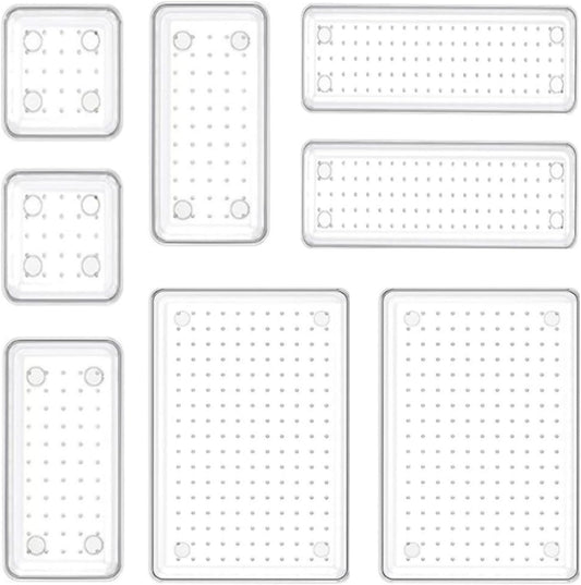 8 Pcs Clear Plastic Drawer Organiser Trays Desk Versatile Kitchen Drawer Organiser Bins Tray for Makeup Bedroom Office